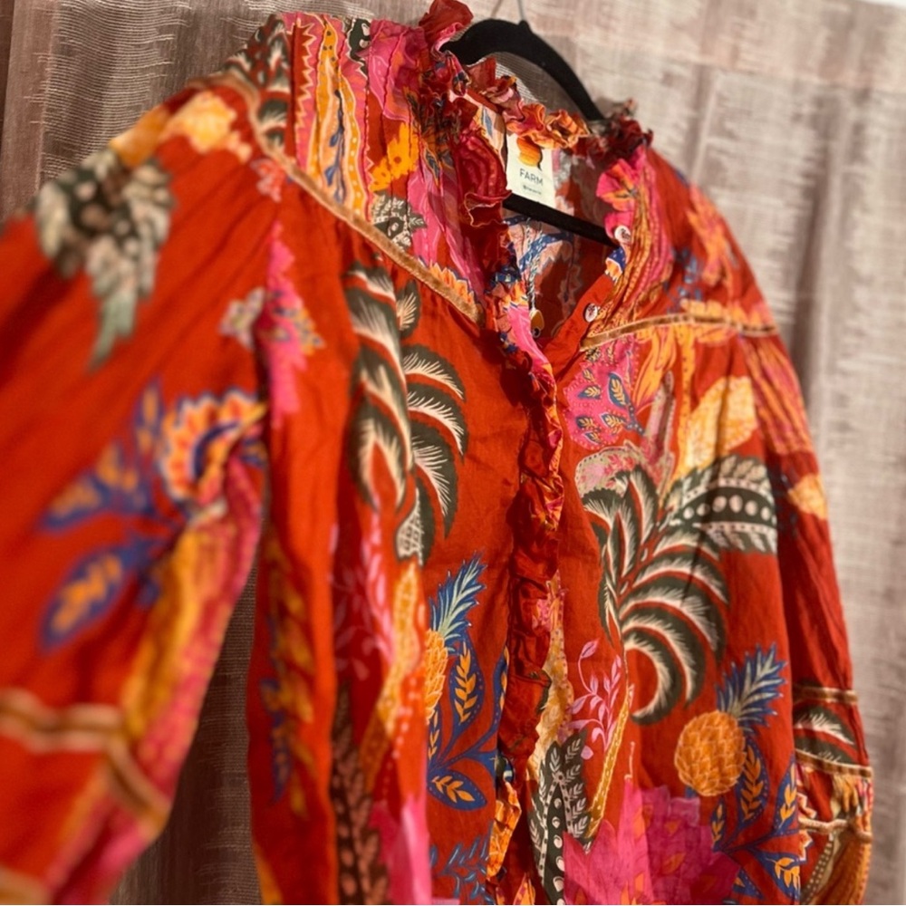 FARM Rio Paisley Long Sleeve Button Up Blouse, NEW - Picture 6 of 14